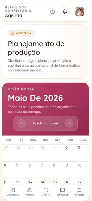 Agenda e produção do Bakerly no celular